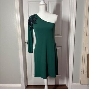 Gianni Bini‎ Women's Small Green One Shoulder Dress with Sequin Detail